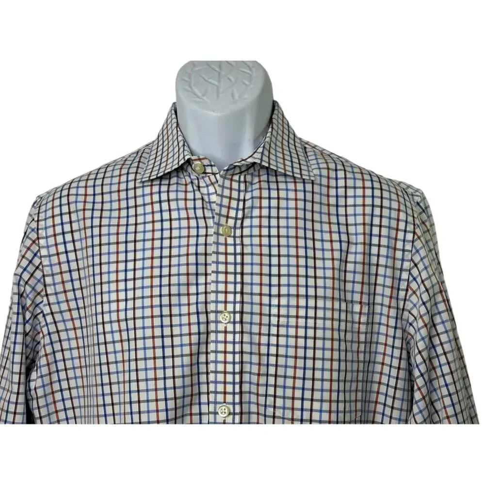 Banana Republic Non-Iron Classic Fit White Blue Red Check Button Up Shirt Medium